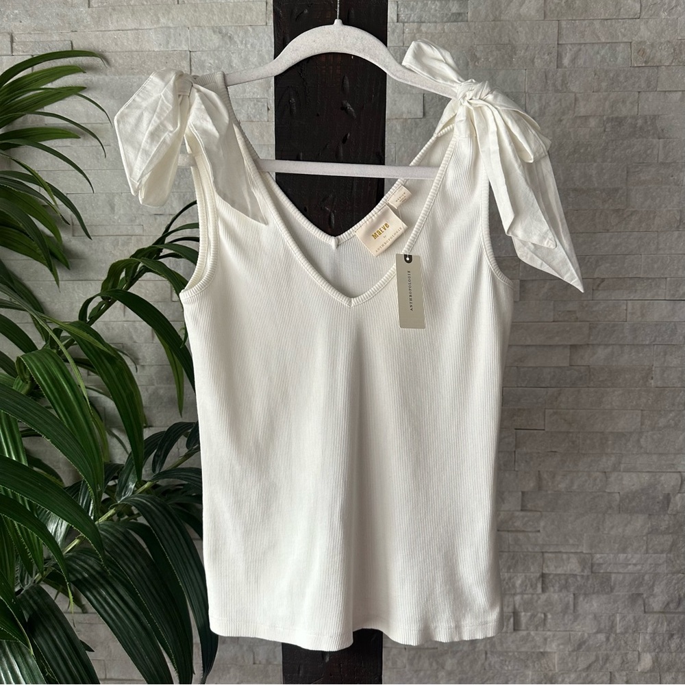 ANTHROPOLOGIE Off White Cream The Rafaela Bow-Tie Tank by Maeve Size M NWT